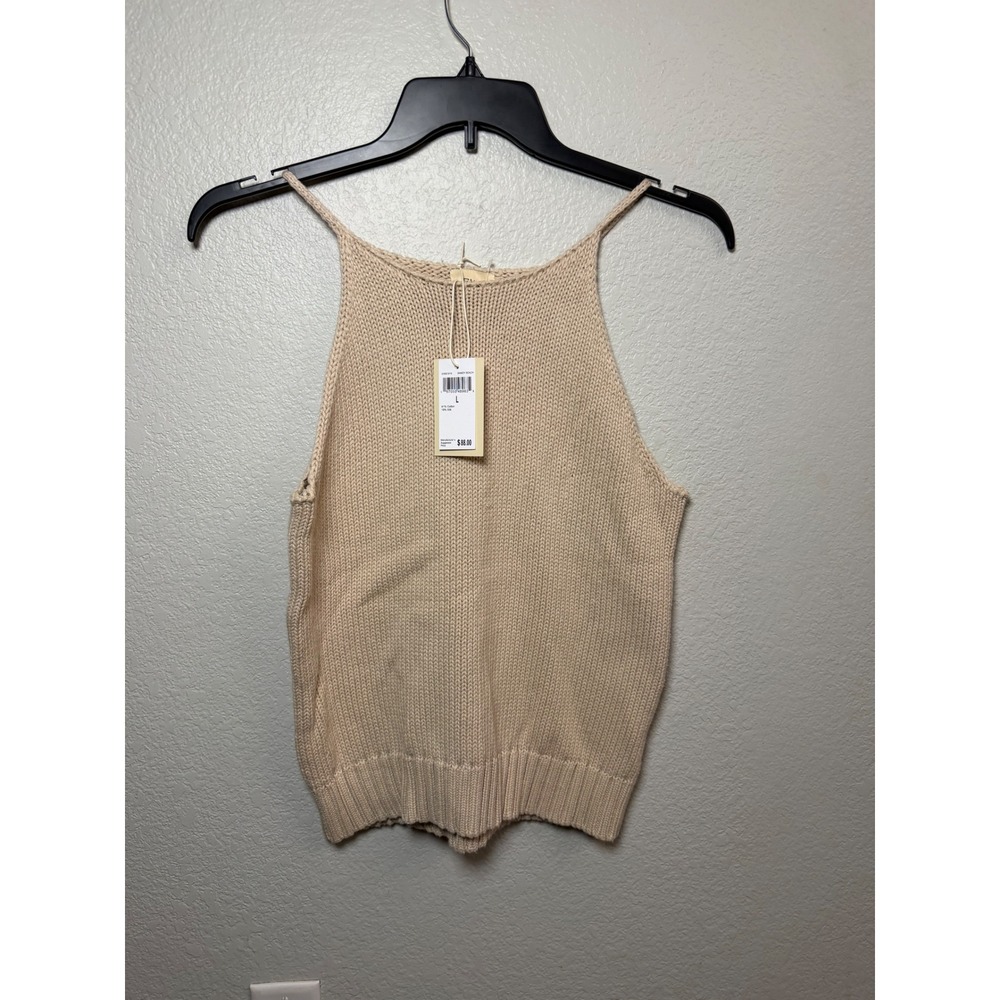 Elie Tahari Cotton Silk Knit Tank Top Beige High Neck Sleeveless E1082514